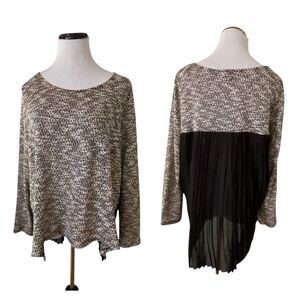 Womens 3X Pleated Chiffon Back Tunic Top Black High Low Hem Flowy Modest Career